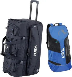 TUSA Dive Gear Roller Duffle Bag in Black w Mesh Backpack Cobalt Blue CBL & DiveCatalog's Sticker