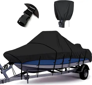 Tuszom True 900D 100% Waterproof Center Console Boat Cover with Motor Cover, Tear-Proof Trailerable Boat Cover for Center Console Boat with 13-19 Windproof Straps (Black, 20' - 22' L, UP to 106" W)