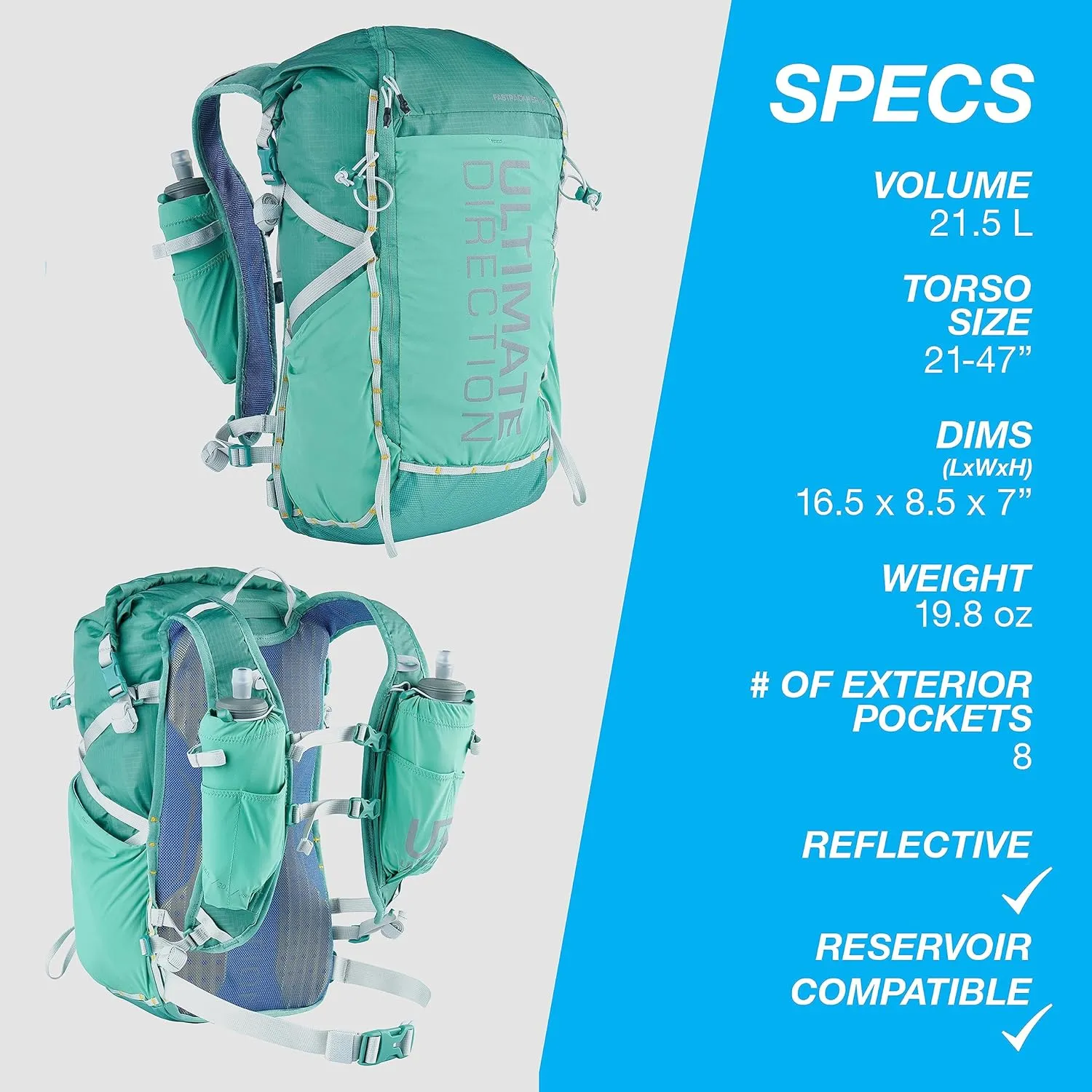 Ultimate Direction FastPackHer 20L 2.0 – Lightweight Running Hydration Backpack, Women’s Specific Fit, Shoulder Strap Pockets, Upgraded for 2023