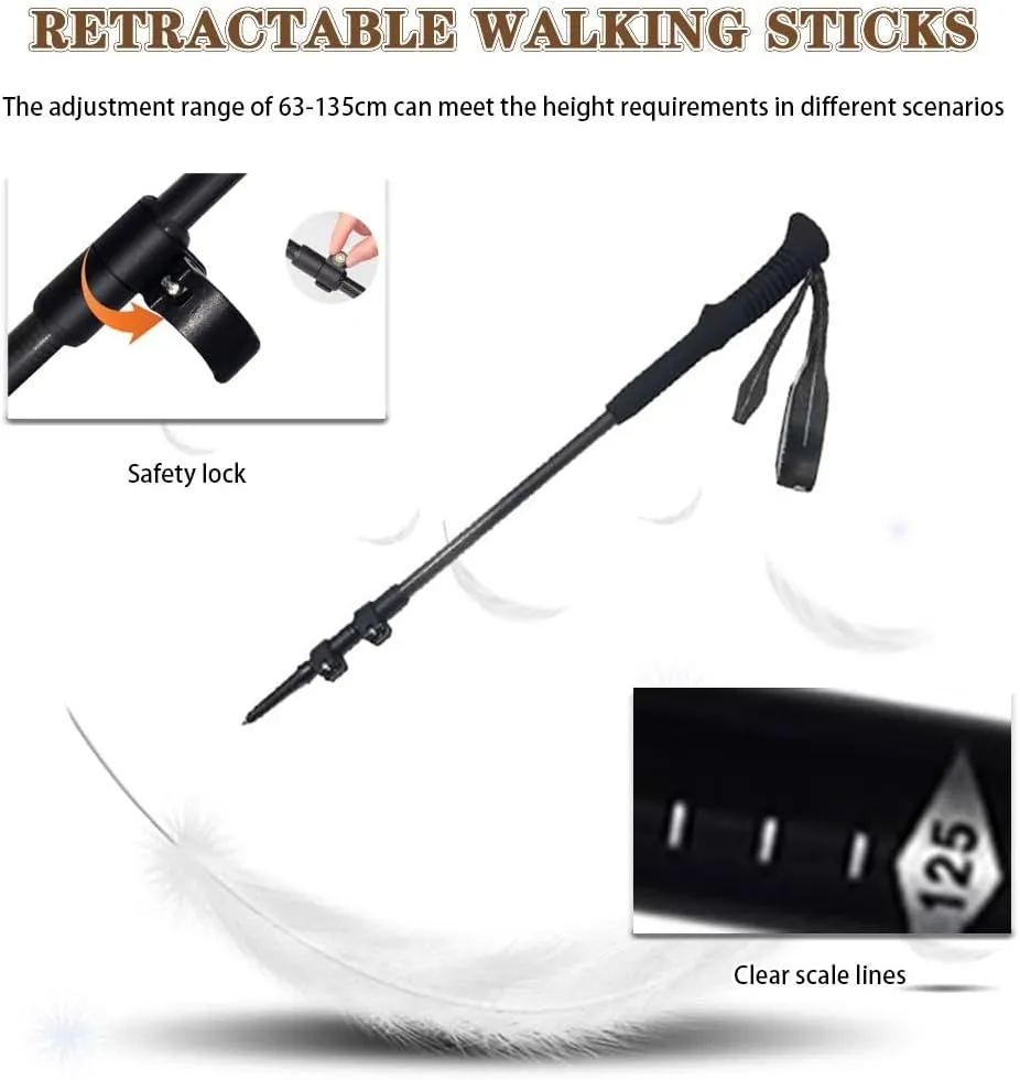 Ultralight Carbon Fiber Trekking Poles, Retractable Adjustable Walking Sticks, Anti-Slip, Shockproof, with EVA Handles, Mountain Climbing Gear