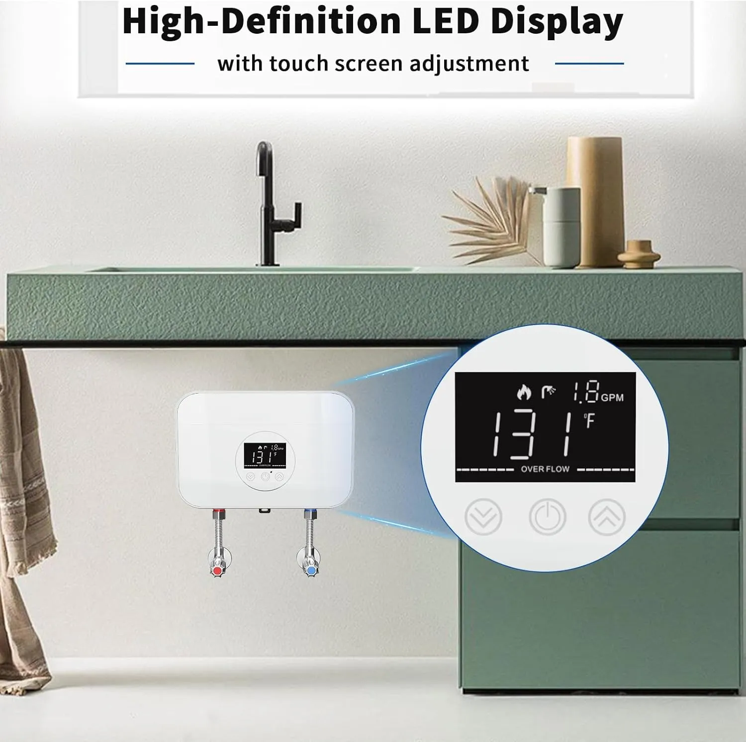 Under Sink Instant Hot Water Heater, 110V 5500W Tankless Water Heater Electric with Digital Display Touch Screen Save Space, On-Demand Water Heater Point Of Use for Kitchen,Laundry,RVs
