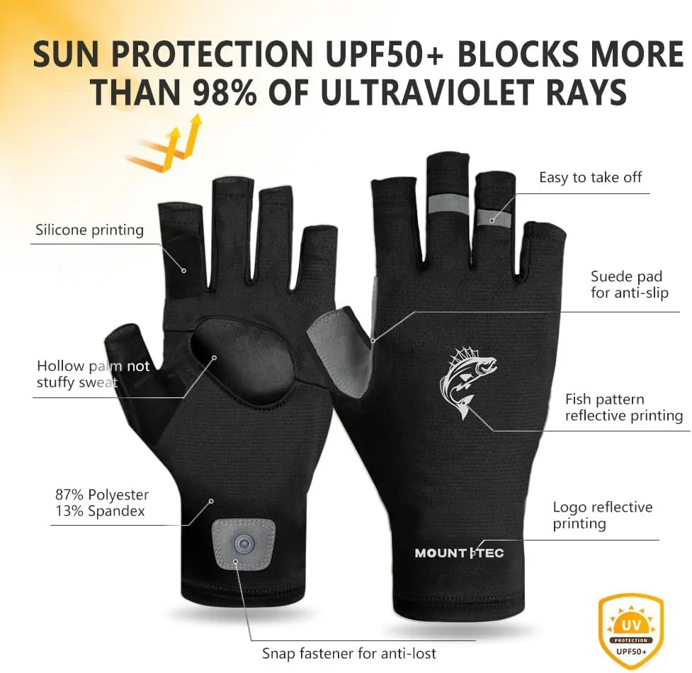 Unisex UV Protective Fingerless Gloves UPF 50  Sun Glove for Outdoor Fishing Cycling Hiking Driving Kayaking
