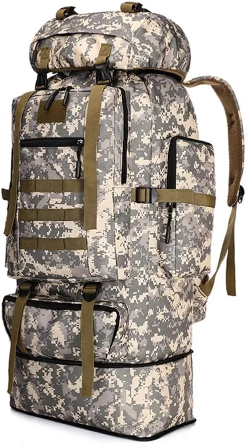 UNISTRENGH 100L Internal Frame Backpack MOLLE Rucksack Lightweight Hiking Camping Waterproof Trekking Bag for Backpacking (Desert camouflage2)