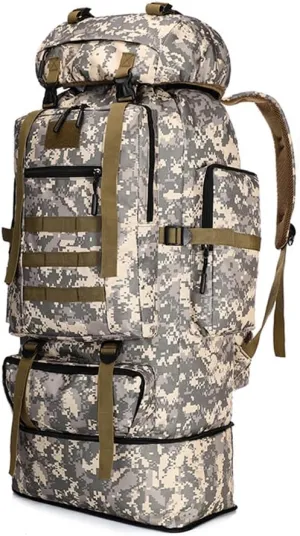 UNISTRENGH 100L Internal Frame Backpack MOLLE Rucksack Lightweight Hiking Camping Waterproof Trekking Bag for Backpacking (Desert camouflage2)