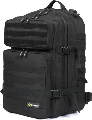 US ARMY ASSAULT Tactical Backpack | 42L Capacity, Water-Resistant Heavy Duty Material, Molle Webbing, Hydration Compartment, Laptop Sleeve, Military Gear Bag for Duty, Travel, and Hiking - Black