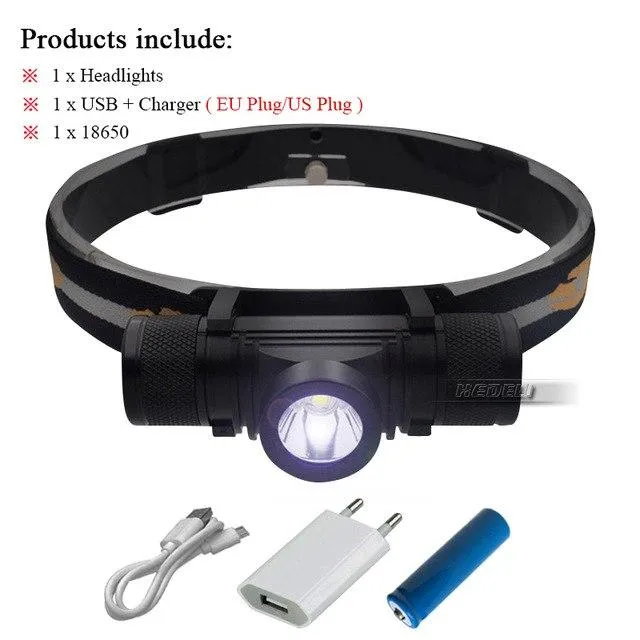 USB led headlamp cree xm l2 headlight waterproof  Head flashlight torch led head light 18650 rechargeable battery camping light