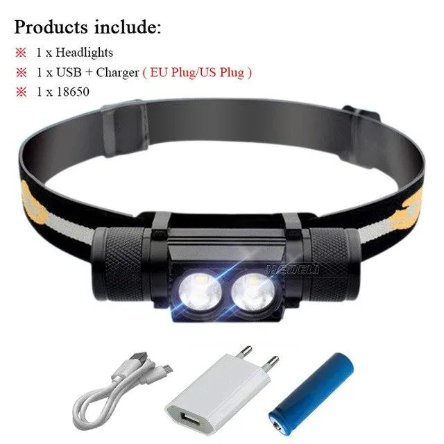 USB led headlamp cree xm l2 headlight waterproof  Head flashlight torch led head light 18650 rechargeable battery camping light