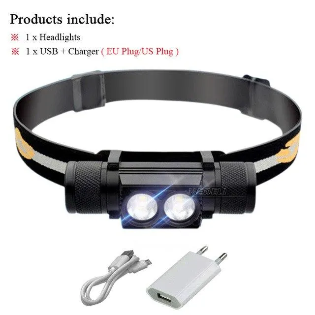 USB led headlamp cree xm l2 headlight waterproof  Head flashlight torch led head light 18650 rechargeable battery camping light