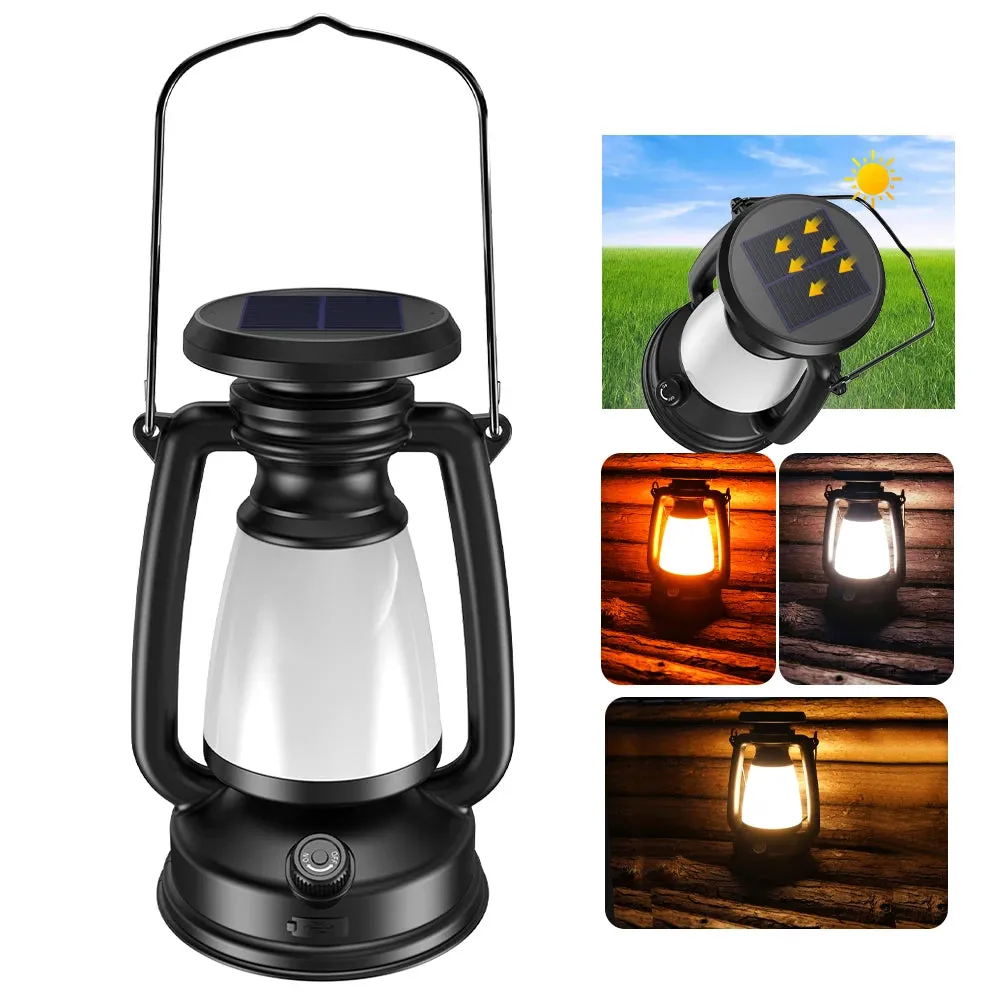 USB Rechargeable Camping Light - Portable Lanterns with Solar Charging and Stepless Dimming