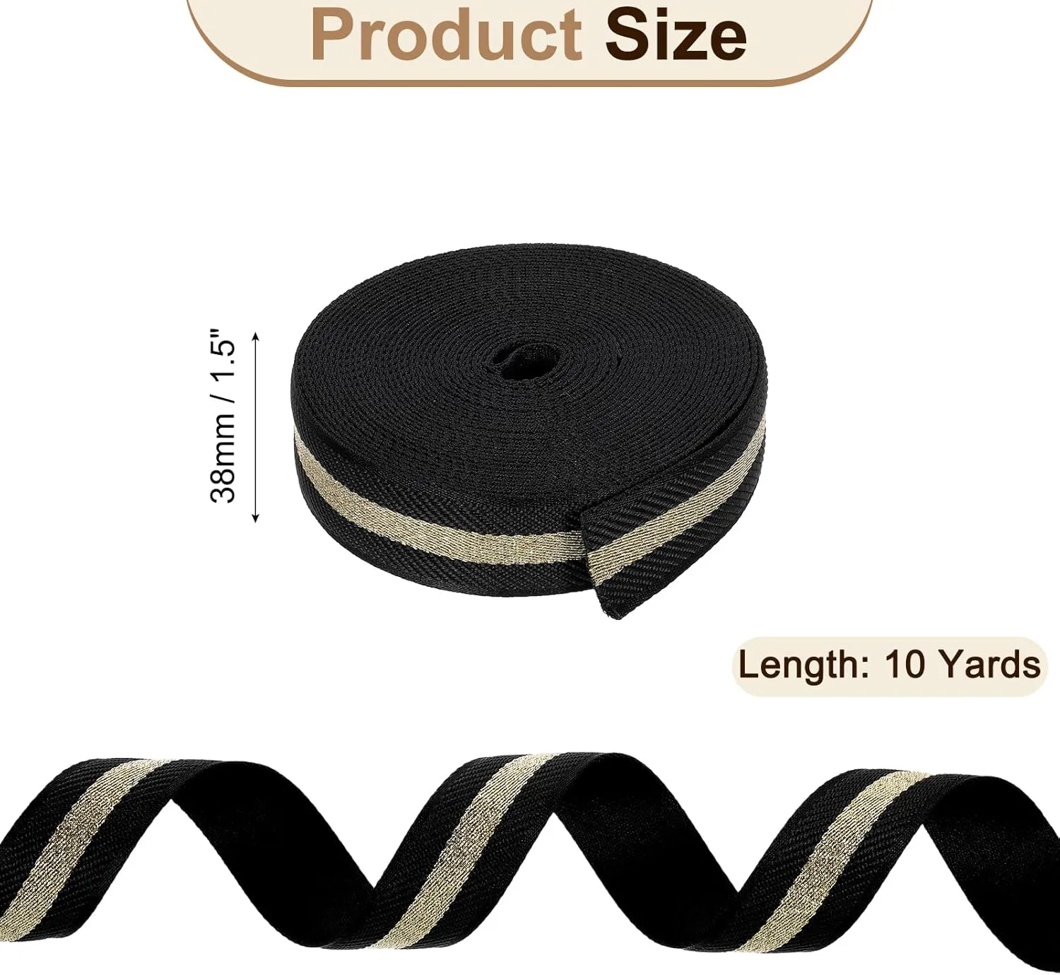 uxcell 10 Yards Nylon Webbing Strap, 1 3/8-inch(38mm) Striped Webbing Straps Nylon Heavy Duty Webbing Strap Nylon Strap Belt for Backpack Crafts, Black