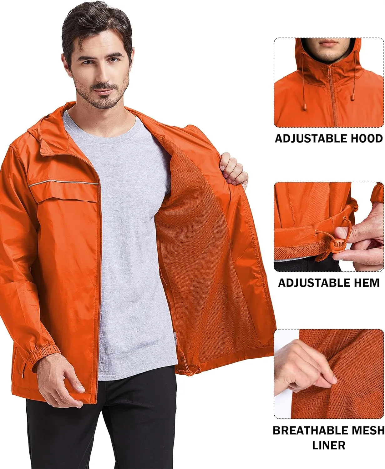 V VALANCH Mens Rain Jacket Waterproof Lightweight Windbreaker with Hood Outdoor Raincoat for Hiking Running Travel