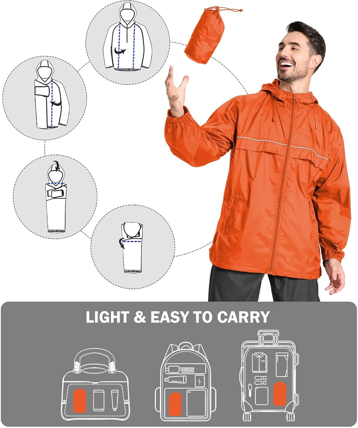 V VALANCH Mens Rain Jacket Waterproof Lightweight Windbreaker with Hood Outdoor Raincoat for Hiking Running Travel