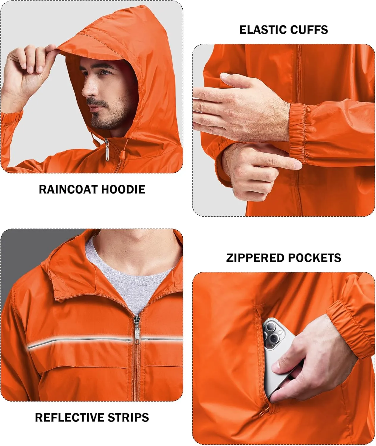 V VALANCH Mens Rain Jacket Waterproof Lightweight Windbreaker with Hood Outdoor Raincoat for Hiking Running Travel