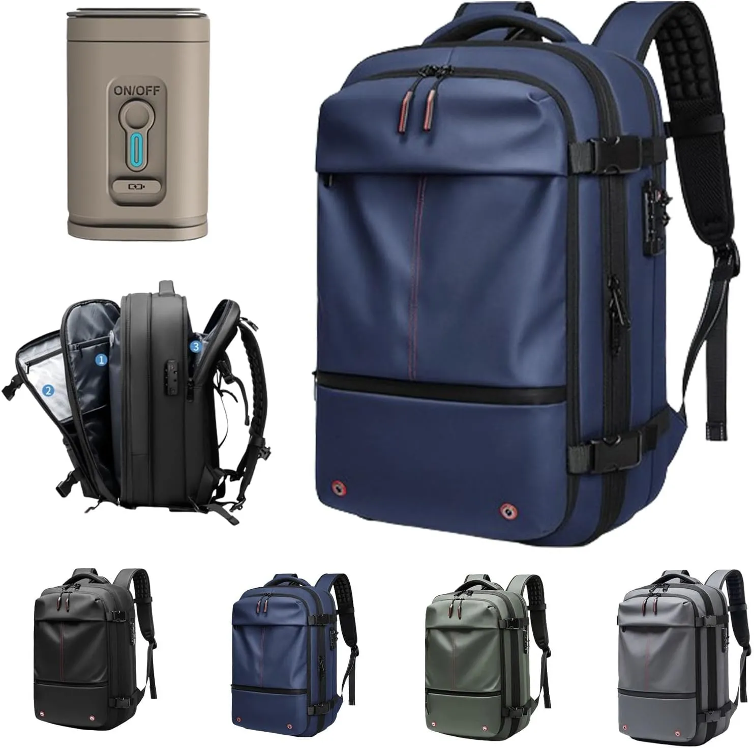 Vacbag Backpack, 60L Expandable Backpack with Vacuum Compression, Waterproof Vacuum Backpack for Travel, Water Resistant (Blue  Vacuum Pump)