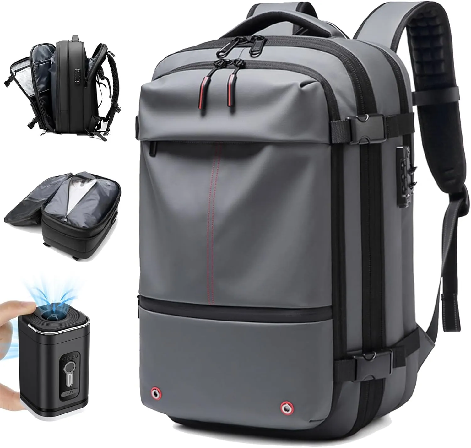 Vaccage Backpack, Vaccage Bag, Vaccage Back Pack, 60L Expandable Travel Smart Backpack with Vacuum Compression, with Pump (Gray(with Air Pump))