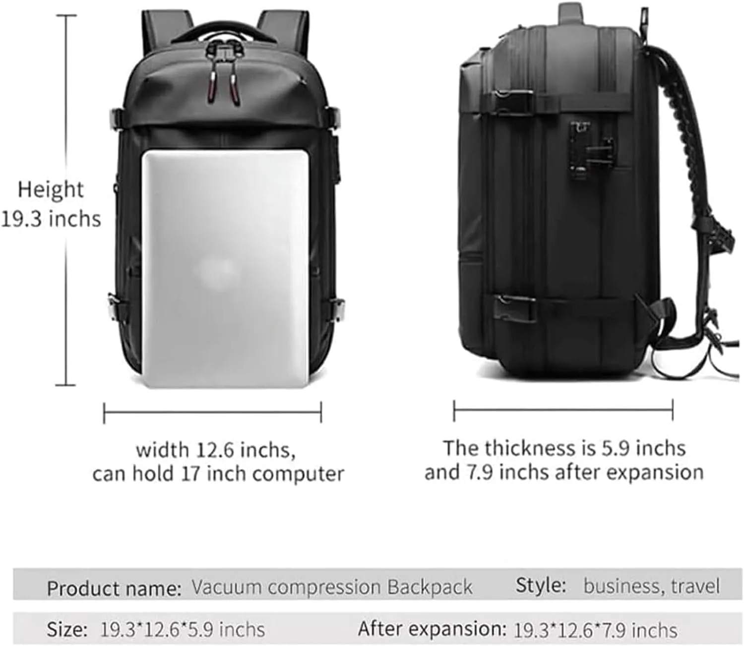 Vacpack Backpack, Expandable Vacpack Backpack, Large Capacity Vacuum Compression Travel Backpack (Black  Electric Vacuum)