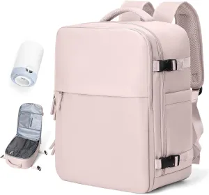 Vacuum Travel Backpack with Pump for Women,Airback Personal Item Carry on Backpacks Flight Approved 18x14x8 inches for Men,Laptop Waterproof Work Compression bags Casual Daypack,Pink.