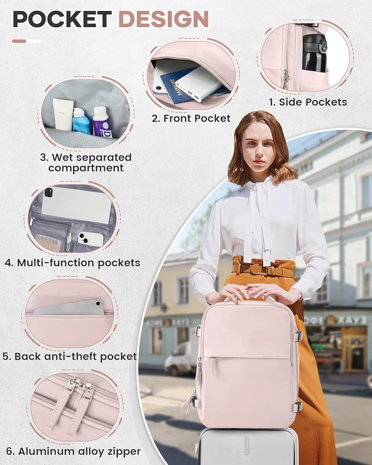 Vacuum Travel Backpack with Pump for Women,Airback Personal Item Carry on Backpacks Flight Approved 18x14x8 inches for Men,Laptop Waterproof Work Compression bags Casual Daypack,Pink.