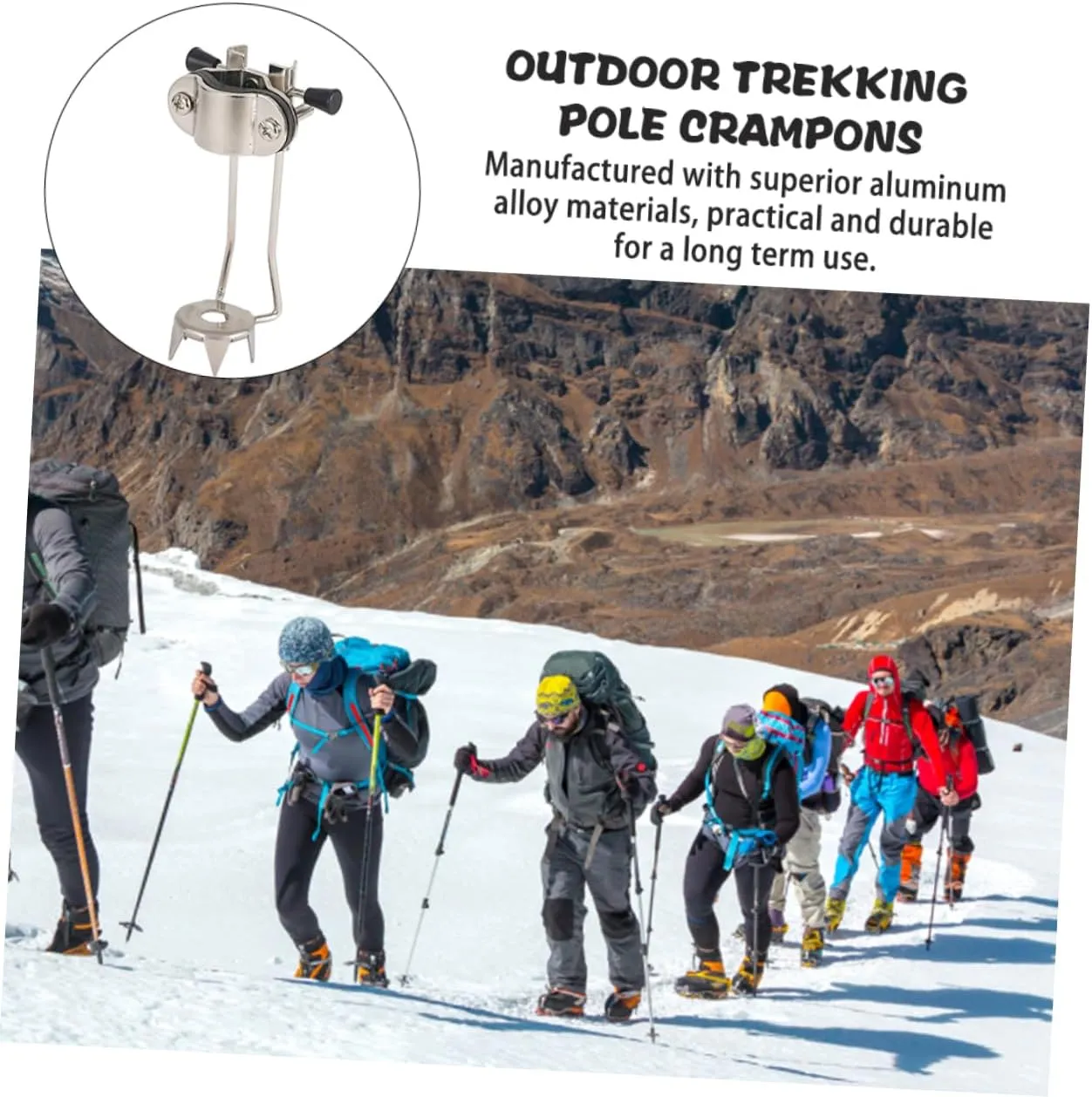 VALICLUD 4pcs Trekking Poles Crampons Ice Walking Claw Winter Hiking Grip Crutch Mountaineering Tool Cane Tip for