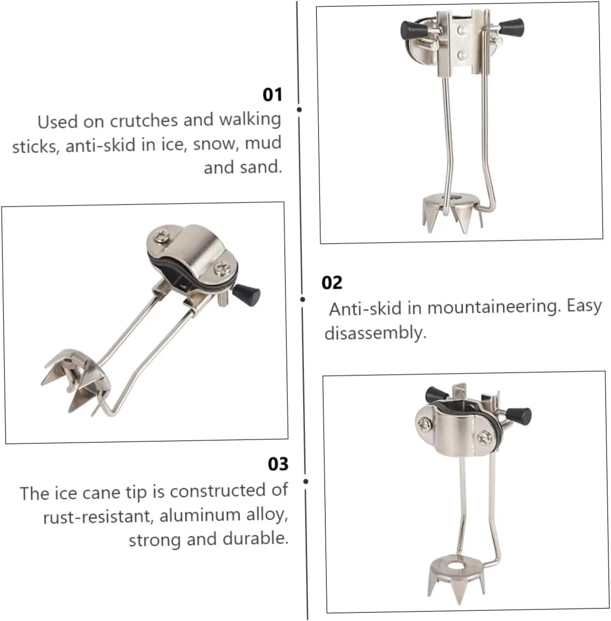 VALICLUD 4pcs Trekking Poles Crampons Ice Walking Claw Winter Hiking Grip Crutch Mountaineering Tool Cane Tip for