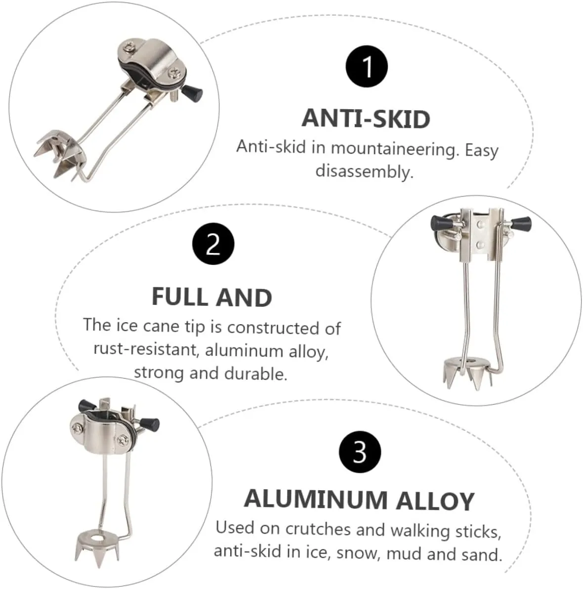VALICLUD 4pcs Trekking Poles Crampons Ice Walking Claw Winter Hiking Grip Crutch Mountaineering Tool Cane Tip for