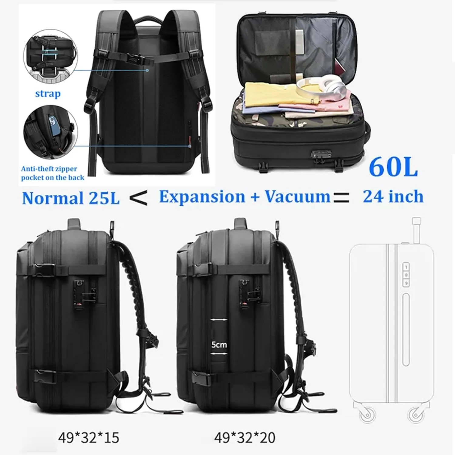 Veloutte Travel Backpack, 2025 Veloussette Prestige Space Bag, 60l Large-Capacity Travel Backpack Expandable with Compression (Blue)