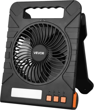 VEVOR 10000mAh Rechargeable Solar Fan with LED Lantern, 7 inch Portable Fan Cordless with 4W Foldable Solar Panel, 4-Speed& Timer& Quiet,USB Battery Powered for Camping Tent Worksite Office Desk