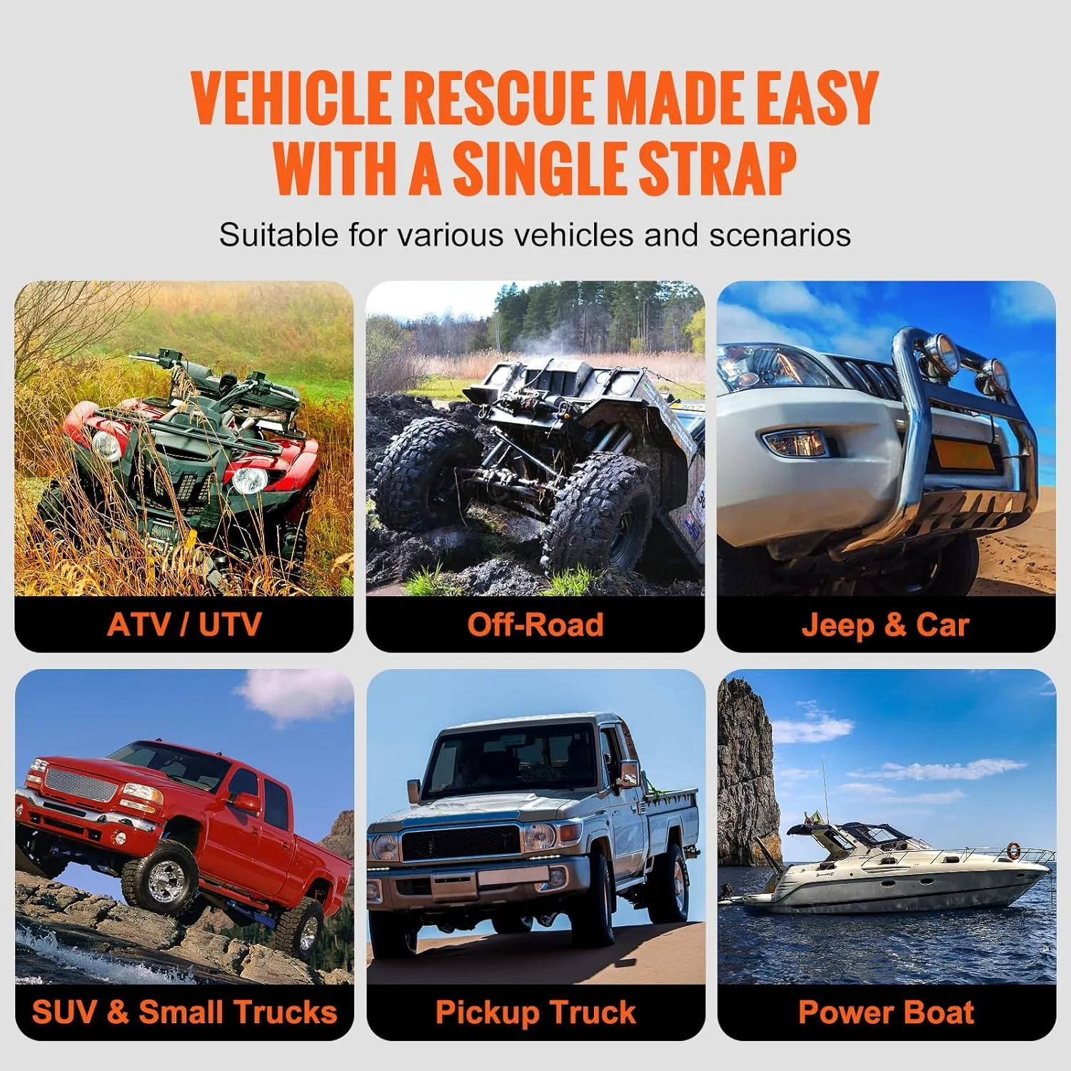 VEVOR 1" x 20' Kinetic Recovery Tow Rope 38,000 lbs, Heavy-Duty Off Road Snatch Strap, Extreme Duty 30% Elasticity Energy Snatch Strap for Jeep Car Truck ATV UTV SUV Tractor