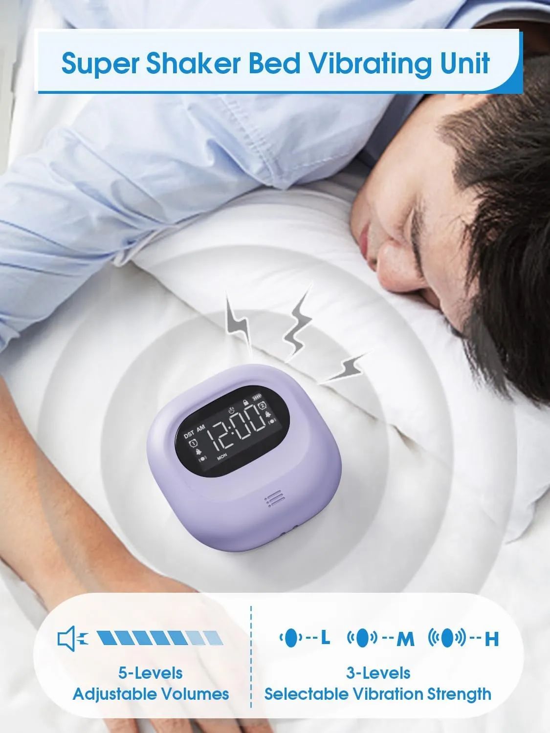 Vibrating Alarm Clock for Heavy Sleepers Adults, Rechargeable Battery Operated Bed Shaker Under Pillow for Deep Sleepers Teens, Weekday/Weekend Dual Alarms, Travel Digital Clock (Wireless/Cordless)