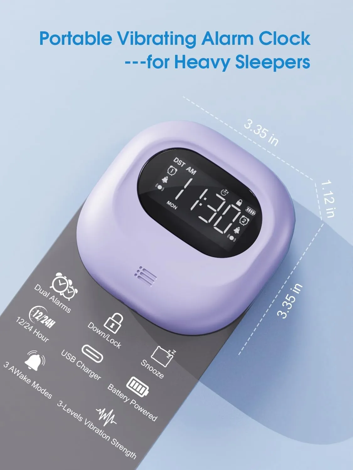 Vibrating Alarm Clock for Heavy Sleepers Adults, Rechargeable Battery Operated Bed Shaker Under Pillow for Deep Sleepers Teens, Weekday/Weekend Dual Alarms, Travel Digital Clock (Wireless/Cordless)