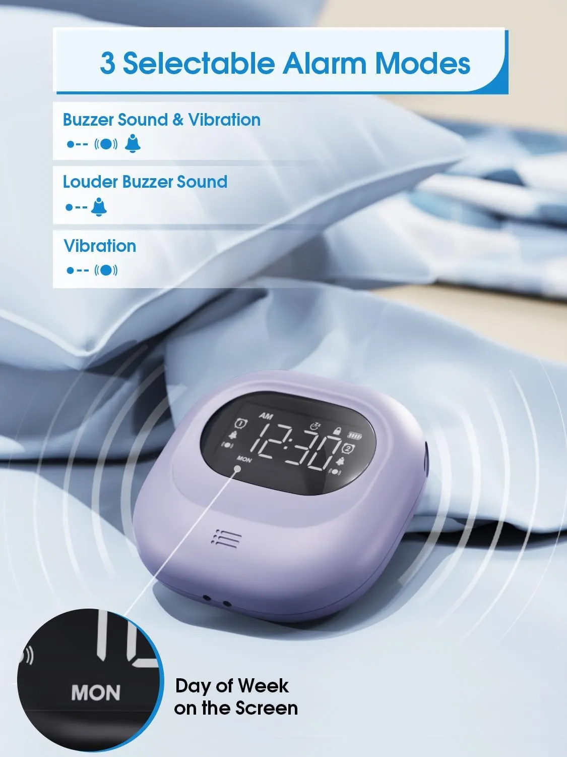 Vibrating Alarm Clock for Heavy Sleepers Adults, Rechargeable Battery Operated Bed Shaker Under Pillow for Deep Sleepers Teens, Weekday/Weekend Dual Alarms, Travel Digital Clock (Wireless/Cordless)