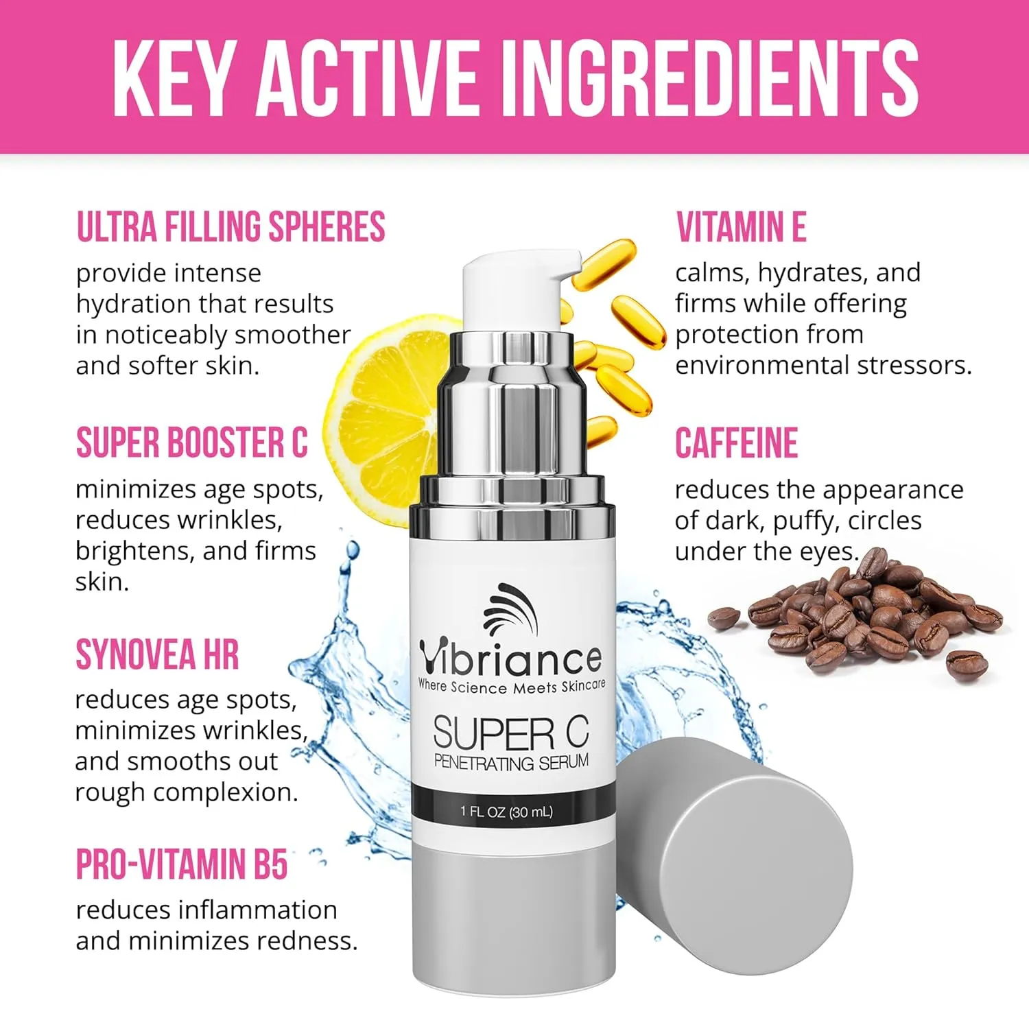 Vibriance Super C Serum for Mature Skin - All-in-One Vitamin Formula Hydrates, Firms, Lifts, Smooths, Targets Age Spots, Wrinkles, 1 fl oz - Pack of 2