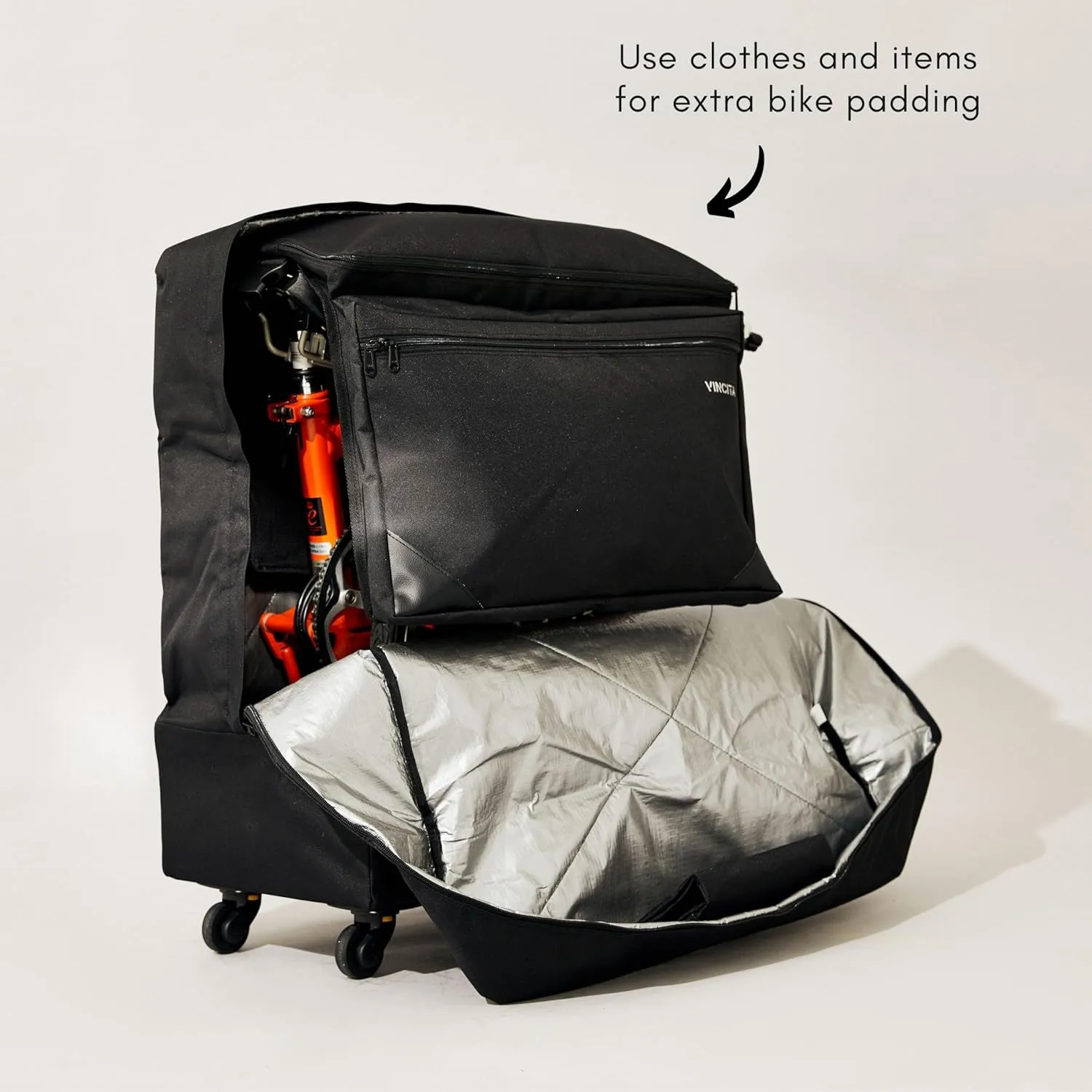 Vincita Sightseer 4.0 Soft Transport Bag for Brompton Folding Bicycle - with Garment Bag, Four Detachable Wheels and Shoulder Strap Brompton Bike Bag Lightweight Solution for Air Traveling