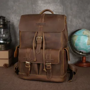 Vintage Leather Rucksack - Waterproof Travel Backpack