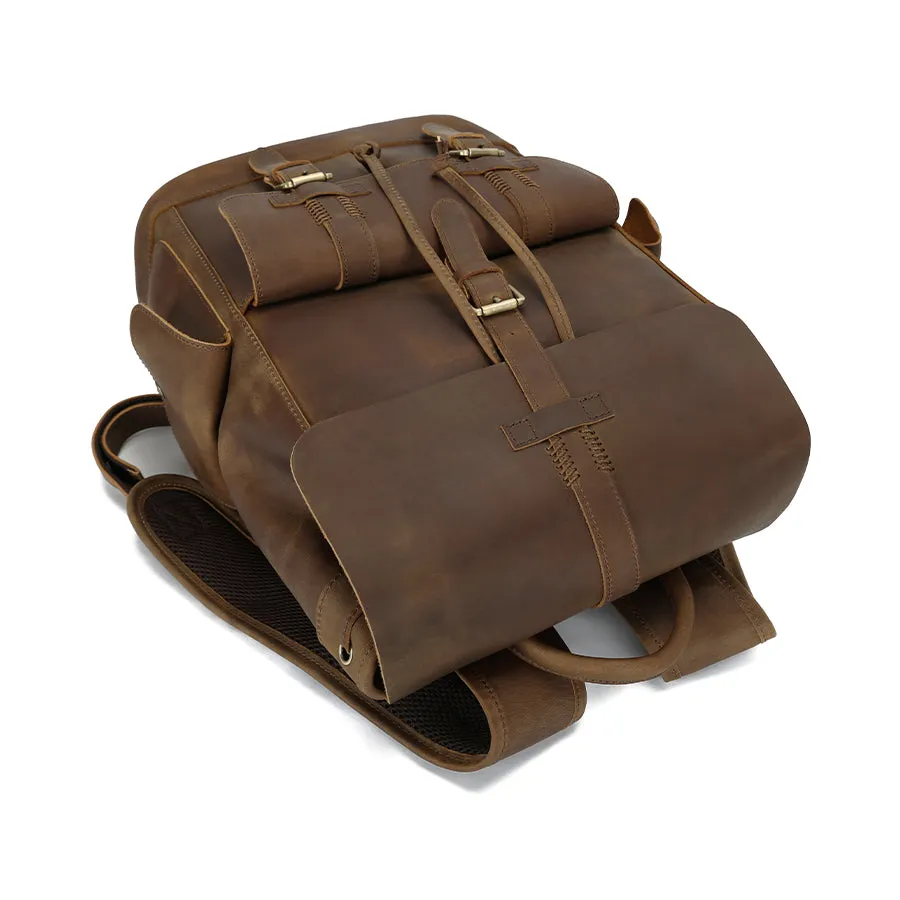 Vintage Leather Rucksack - Waterproof Travel Backpack