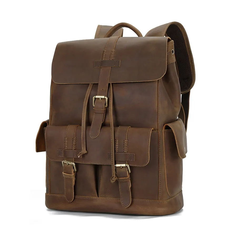 Vintage Leather Rucksack - Waterproof Travel Backpack
