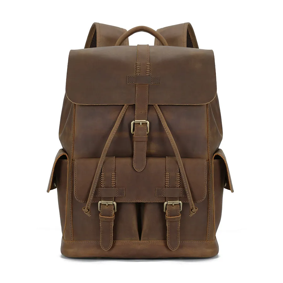 Vintage Leather Rucksack - Waterproof Travel Backpack