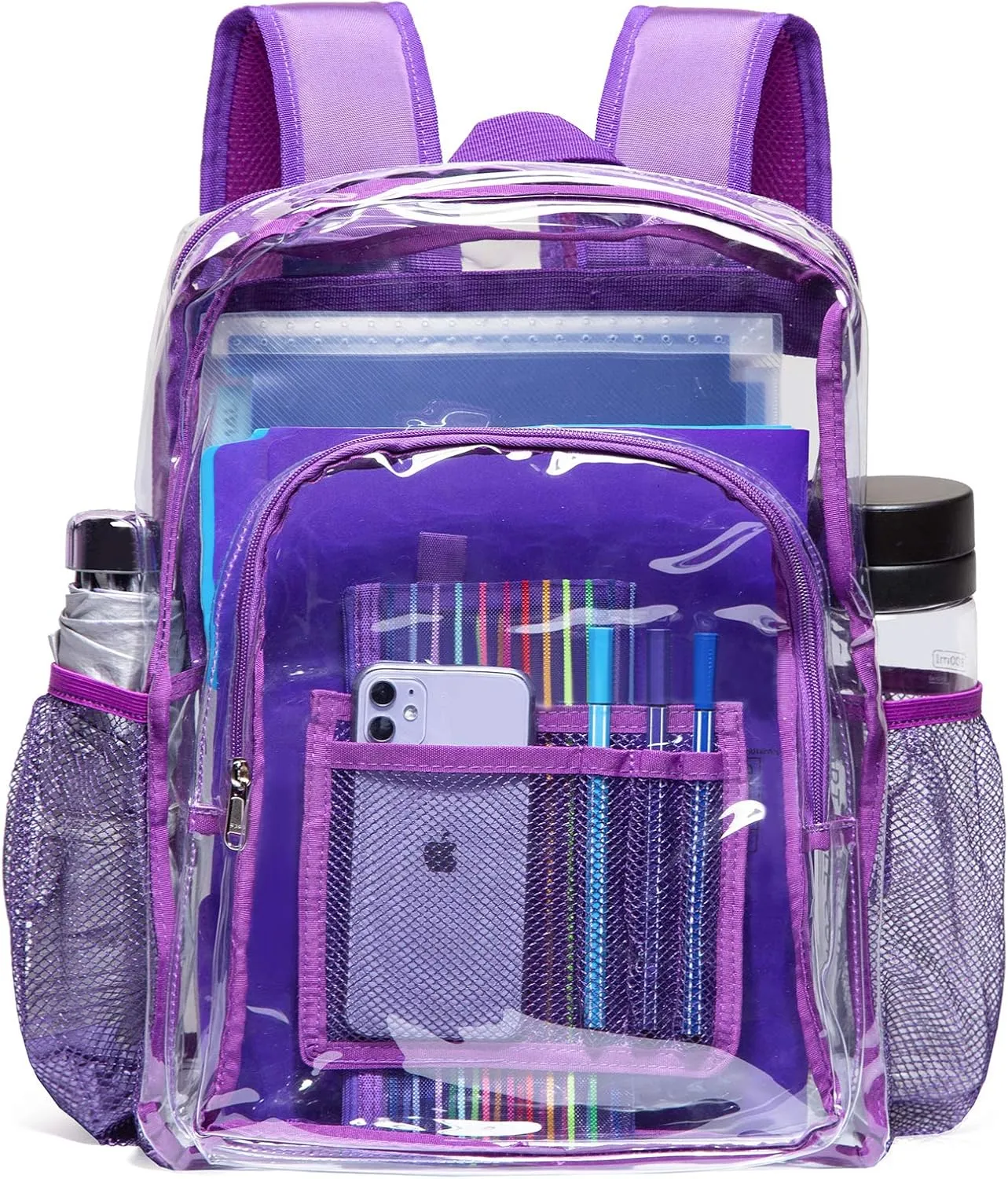 Vorspack Clear Backpack Heavy Duty PVC Transparent Backpack with Reinforced Strap for College Workplace - Purple