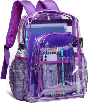 Vorspack Clear Backpack Heavy Duty PVC Transparent Backpack with Reinforced Strap for College Workplace - Purple