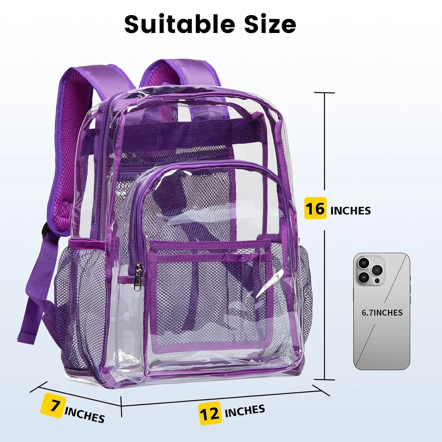 Vorspack Clear Backpack Heavy Duty PVC Transparent Backpack with Reinforced Strap for College Workplace - Purple