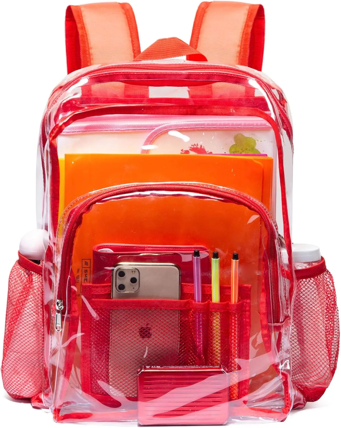 Vorspack Clear Backpack Heavy Duty PVC Transparent Backpack with Reinforced Strap for College Workplace - Red