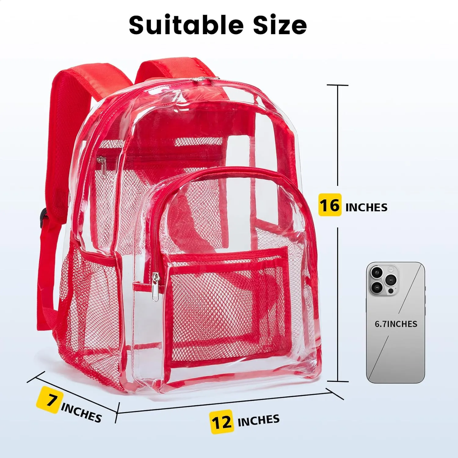 Vorspack Clear Backpack Heavy Duty PVC Transparent Backpack with Reinforced Strap for College Workplace - Red