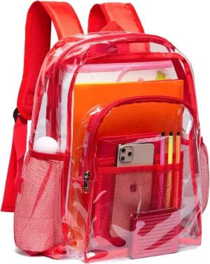 Vorspack Clear Backpack Heavy Duty PVC Transparent Backpack with Reinforced Strap for College Workplace - Red