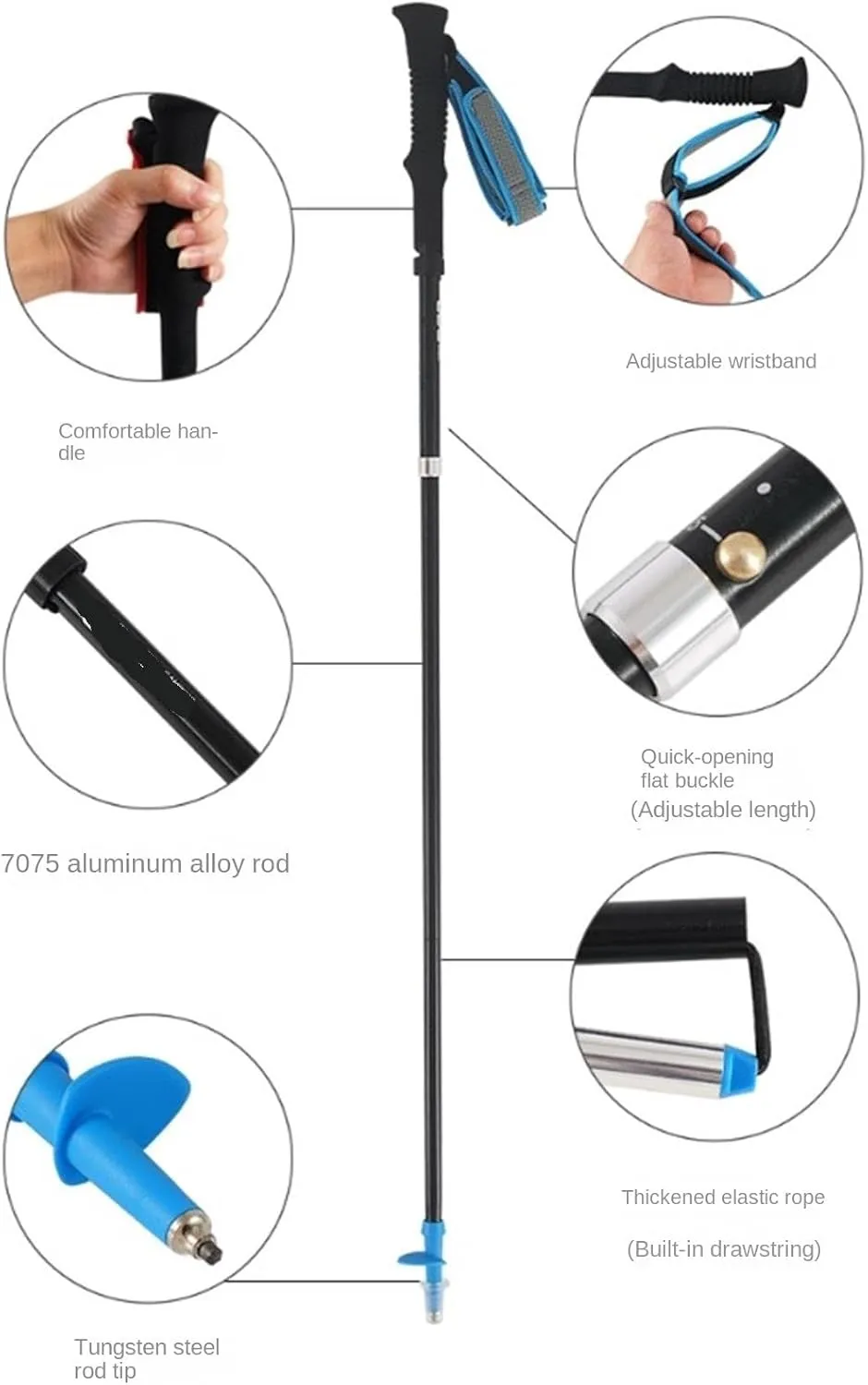 Walking Stick Hiking Poles Ultralight Aluminum Alloy Trekking Poles Lightweight Strong Hiking Pole for Camping Mountaining Hiking Gear Trekking Poles