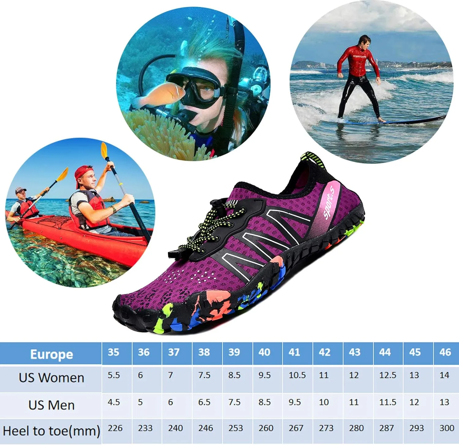 Water Shoes Men Women Barefoot Shoes Outdoor for Beach Aqua Swim Pool River Water Quick Dry Boating Fishing Diving Surfing with Yoga Aerobics
