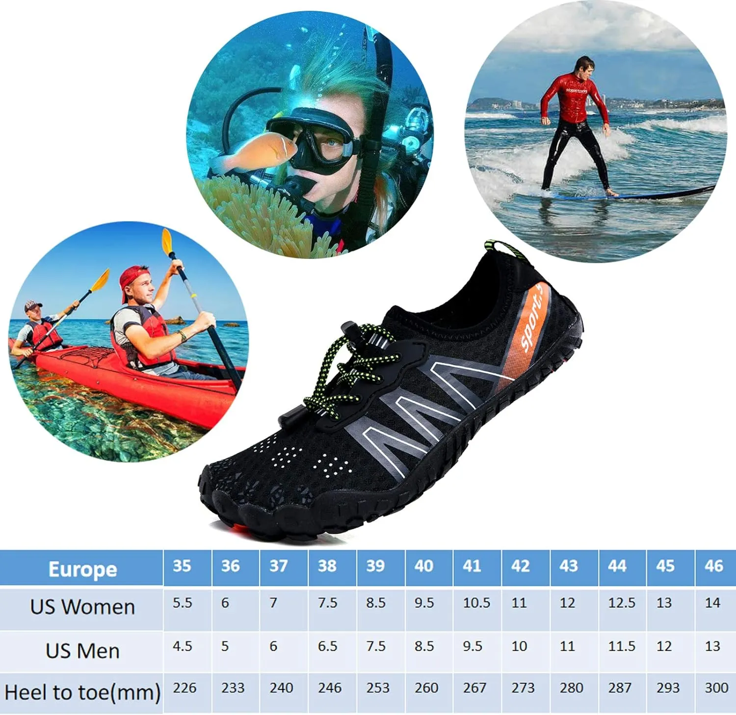 Water Shoes Men Women Barefoot Shoes Outdoor for Beach Aqua Swim Pool River Water Quick Dry Boating Fishing Diving Surfing with Yoga Aerobics