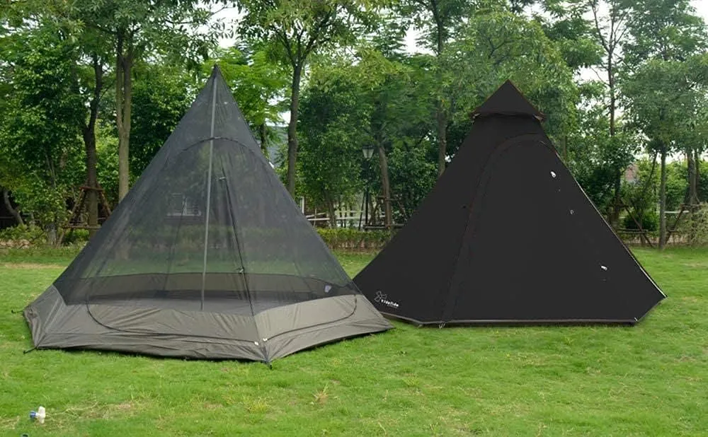 Waterproof 380CM/12.5ft Double Layers Family Tent Teepee Tent for Camping Hiking Hunting 4 Persons