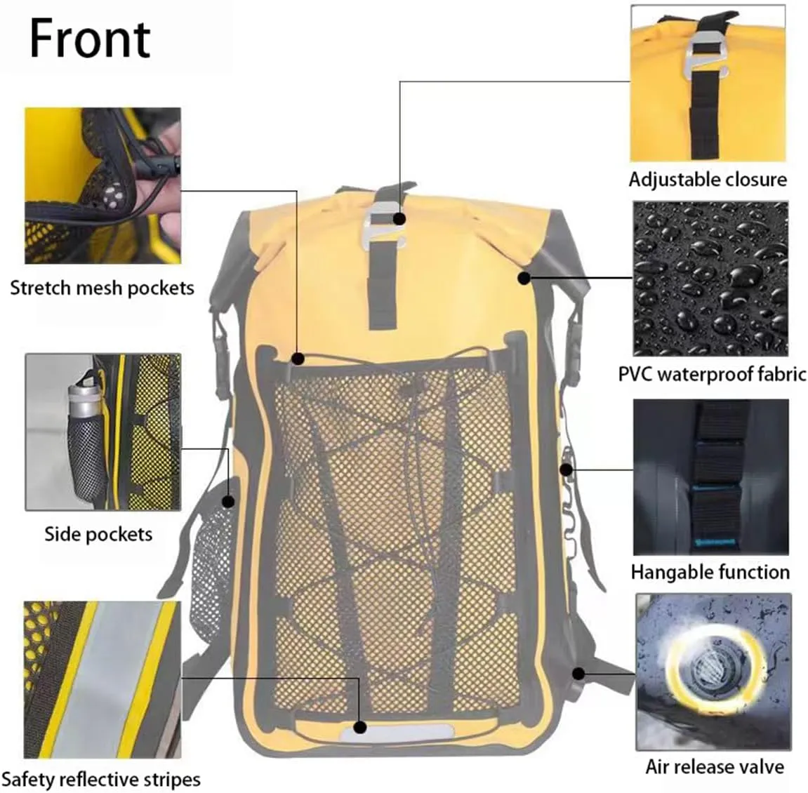 Waterproof Backpack Kayak Dry Bag Backpack Waterproof 30L, Lightweight Roll Top Dry Bag for Boating Surfing Camping (White,30L)
