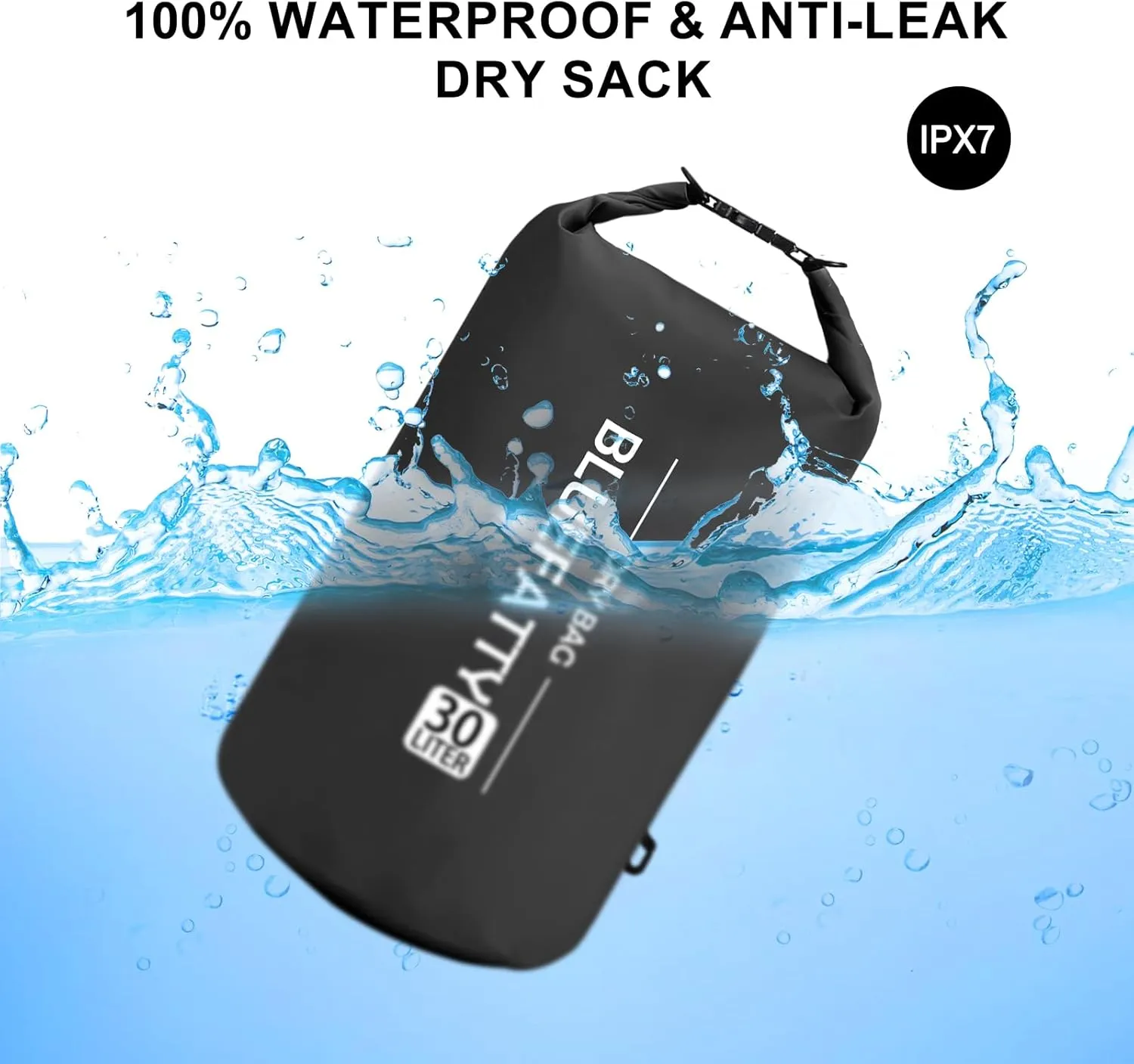 Waterproof Dry Bag Floating Roll Top Waterproof Backpack for Kayaking, Rafting, Boating, SUP, Fishing with IPX8 Waterproof Phone Case, Black, 30L