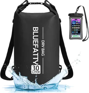 Waterproof Dry Bag Floating Roll Top Waterproof Backpack for Kayaking, Rafting, Boating, SUP, Fishing with IPX8 Waterproof Phone Case, Black, 30L